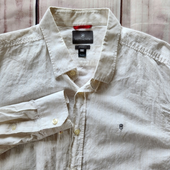 Victorinox Other - Victorinox Stripe Long Sleeve Shirt Cream White Button Front, Men's Size XXL 2XL